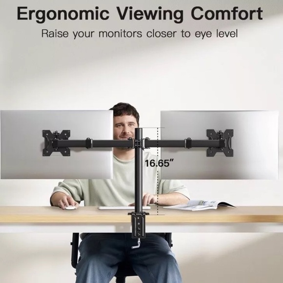 HUANUO Dual Monitor Desk Mount, Heavy-Duty Steel Adjustable Arm for Up To 30” - Picture 6 of 6